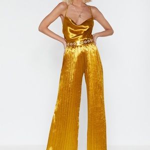 GORGEOUS Gold Satin Ruche top & Pleated Pant Set
